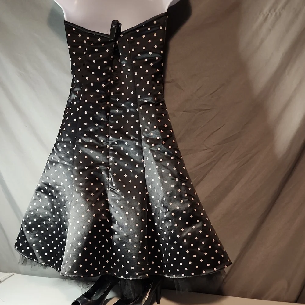 Jessica McClintock For GUNNE SAX Like New Black Strapless Dress with Polka Dots - Picture 3 of 7